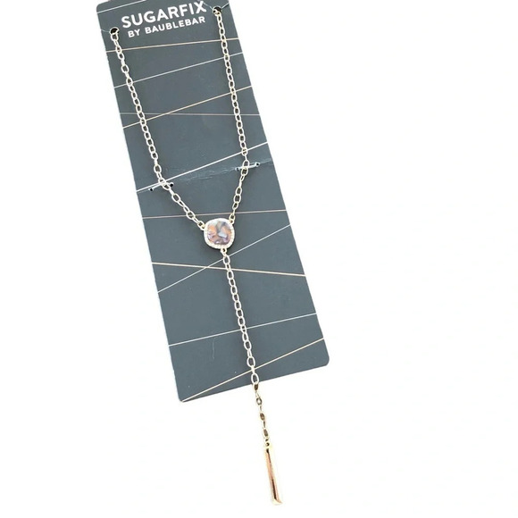 New on card Sugarfix Baublebar Gold Tone Y Necklace Faux Stone Fashion Jewelry - Picture 1 of 4